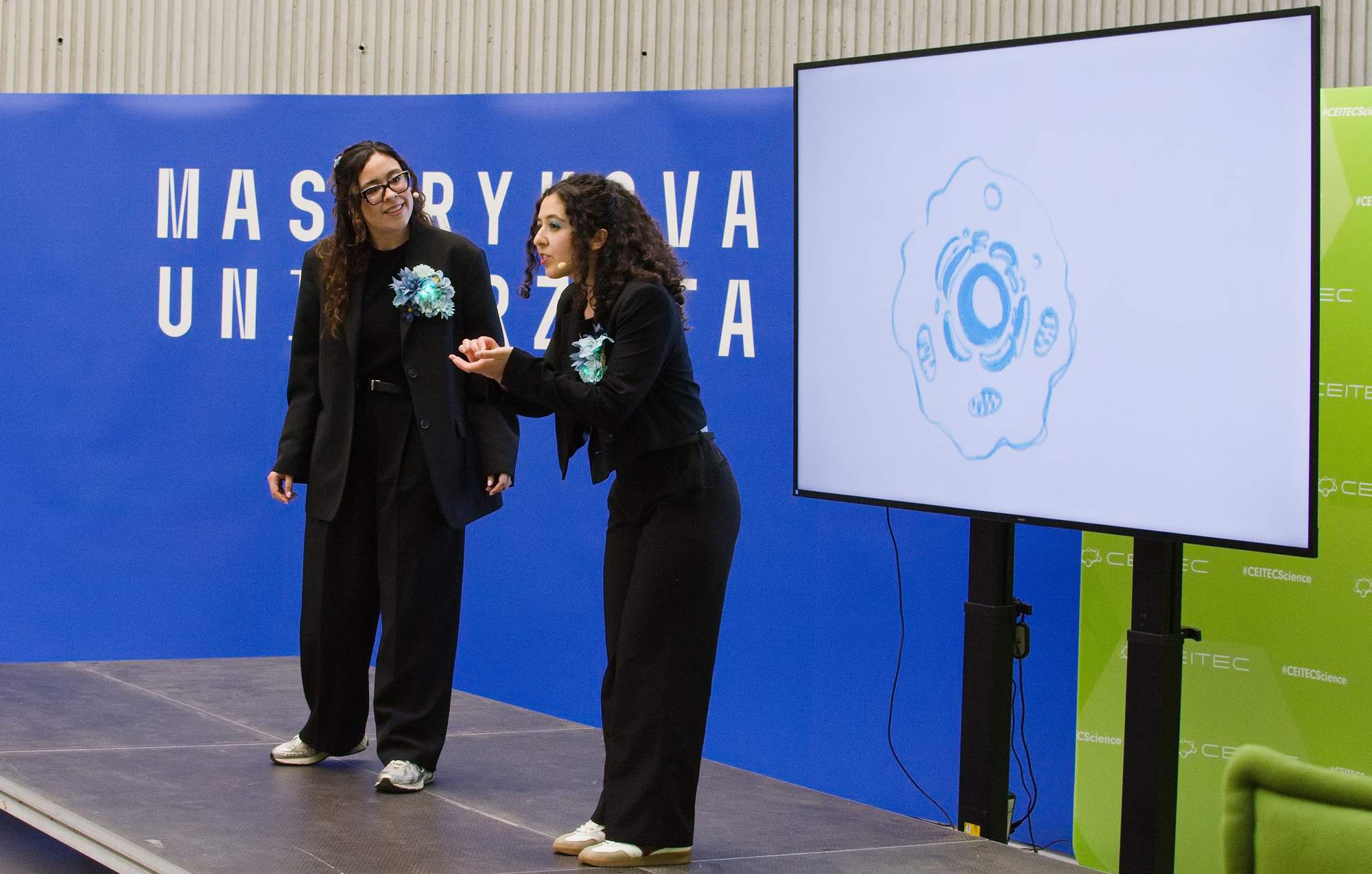 Brianda Santini and Carolina Mangana, third most voted-for talk, during their performance at the EU-LIFE Science Vision Talk Contest 2025